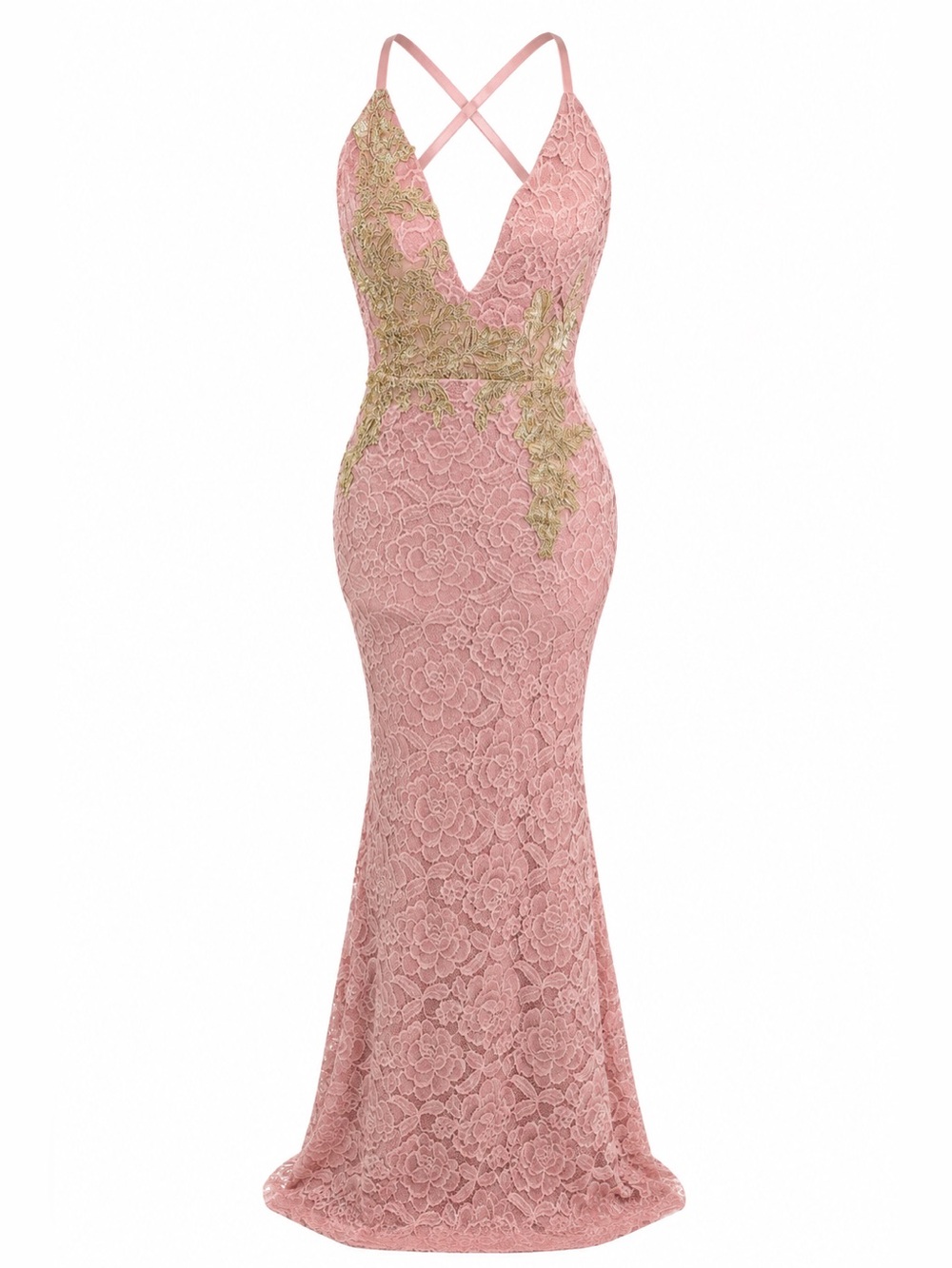 Windsor Rose Pink Lace Mermaid Gown with Gold Appliqué